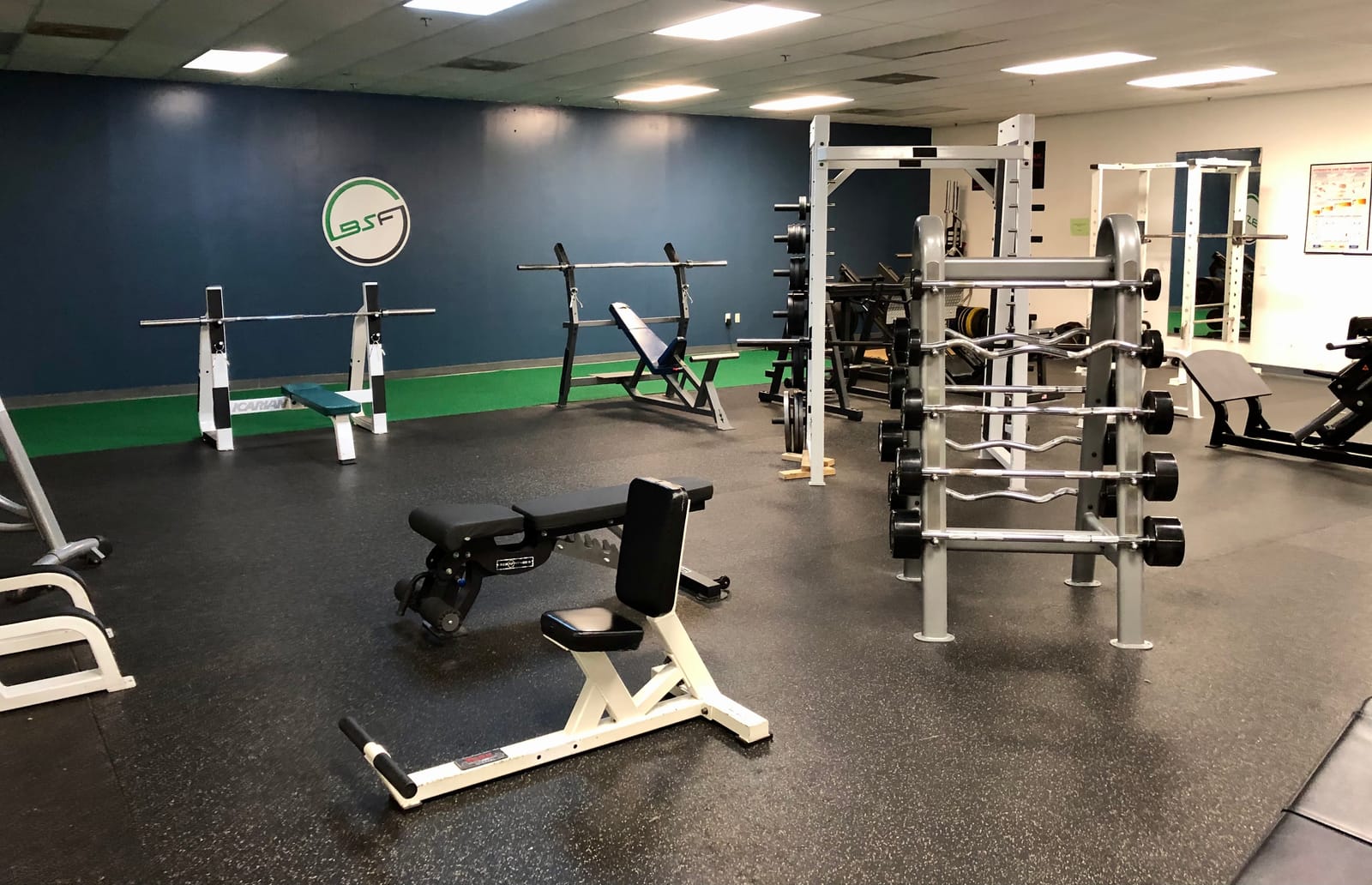 The strength-training floor at Balance Strength and Fitness